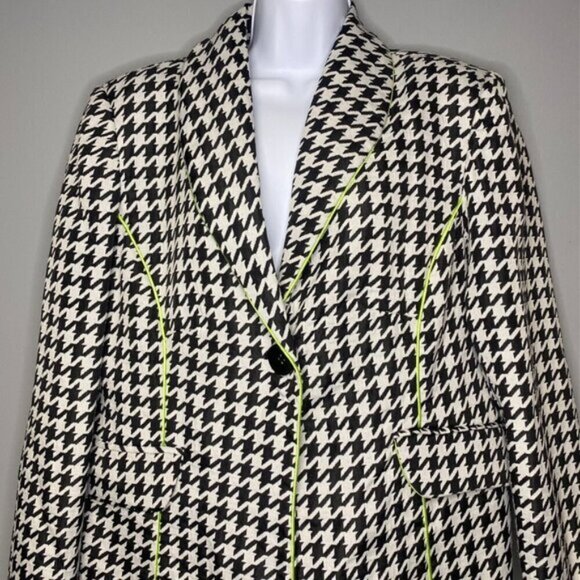 Vintage AS.HRO Houndstooth Neon Green Women's Retro Peacoat Jacket Size 16 - Picture 2 of 7